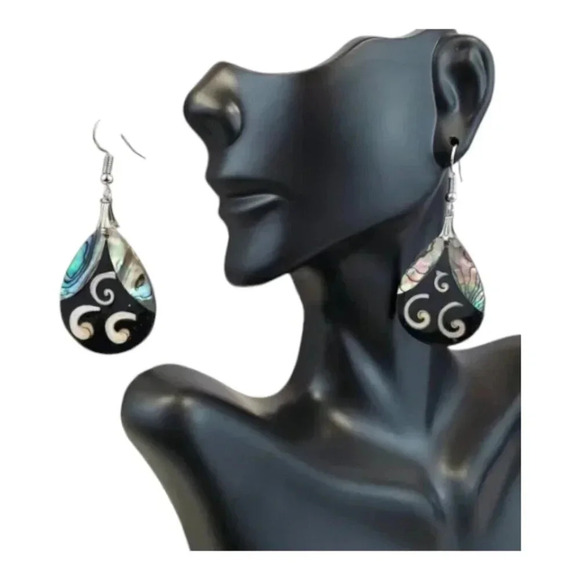 Teardrop Waves Abalone Earrings - Picture 3 of 8